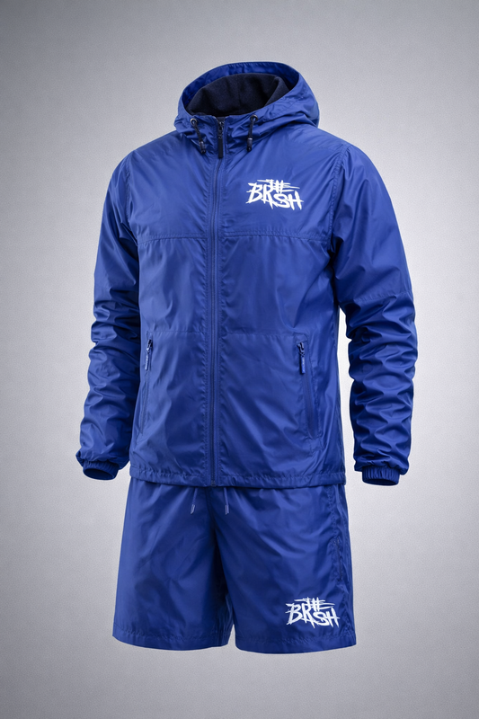 Blue Windbreaker  with a bold white logo
