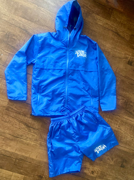 Blue Windbreaker  with a bold white logo