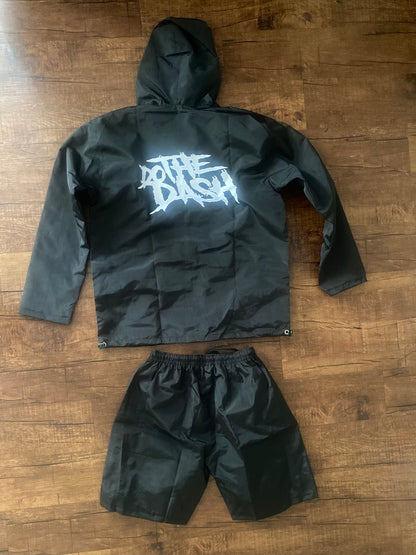 Black  Windbreaker  with a bold white logo